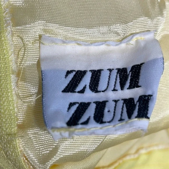 80’s ZUM ZUM Vtg Yellow Lace Frilly Satin Sequins Sash Prom Gown Wedding Dress - Picture 12 of 17